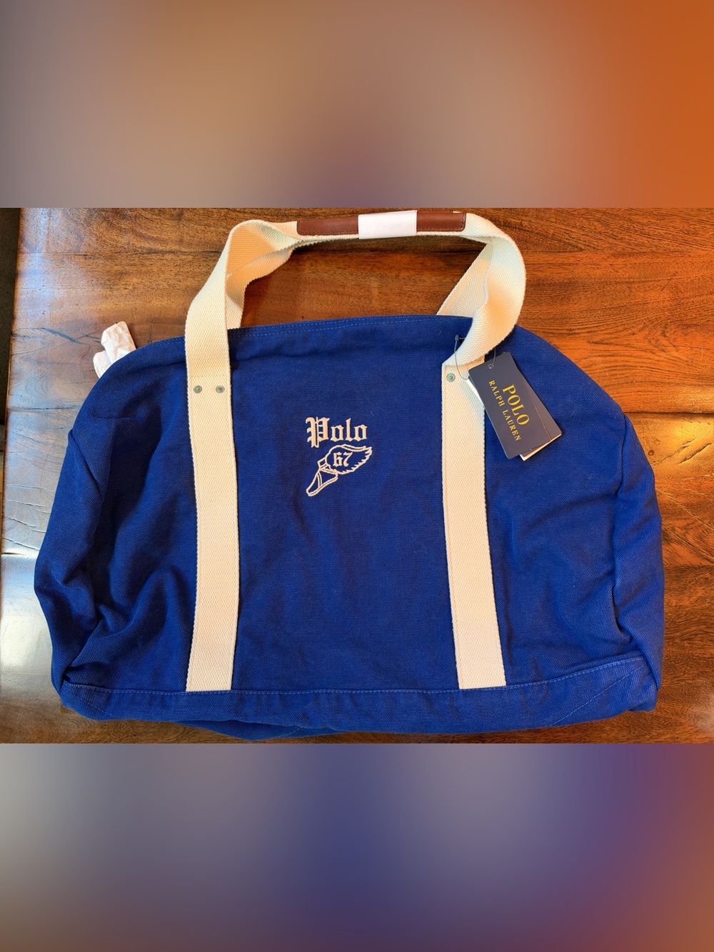 Polo by Ralph Lauren Royal Blue Canvas Weekender Bag with Cream Straps